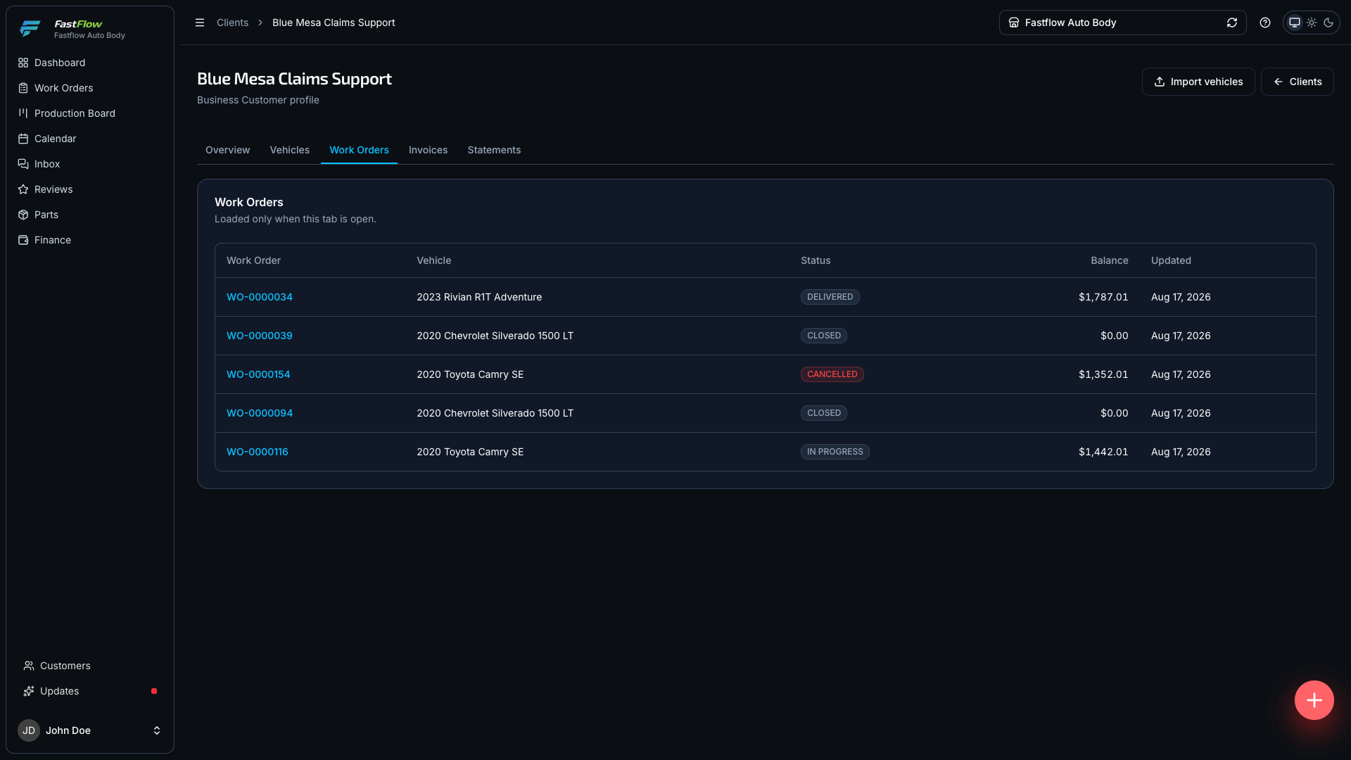The dealer as one account: every unit, every confirmed value and every invoice on a single record.